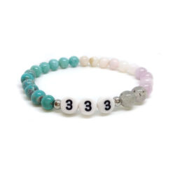 333 - Támogatás - Angyalszámos - labradorit, kunzit, rózsaopál, larimar, türkiz - ásvány karkötő