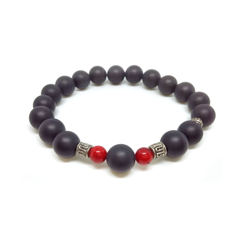 Csonterősítő, tápanyagfelvételt serkentő – matt ónix, bambusz korall ásvány karkötő