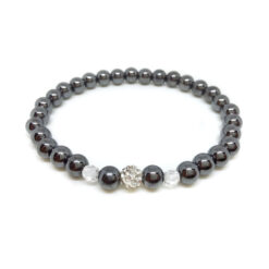 Immunerősítő, betegségek utáni felépülést segítő - hematit, fazettált hegyikristály ásvány karkötő