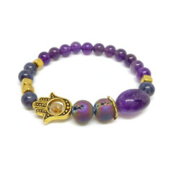 Spirituális fejlődést támogató, intuíciók felismerésében segítő, aura tisztító - ametiszt, zafír, titán achát ásvány karkötő