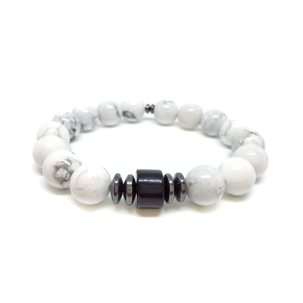 Fogyást támogató, vérnyomást stabilizáló - howlit, hematit férfi ásvány karkötő