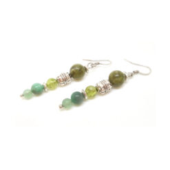 Bőrregeneráló, hajnövekedést elősegítő, méregtelenítő - unakit, olivin, smaragd, aventurin ásvány fülbevaló